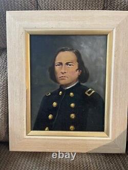 Framed Union Soldier Civil War Portrait Kit Carson Oil Painting Can Board 17x20