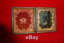 Great CIVIL War Era Cased Tintype Photo Of Union Drummer Boy With Zouave Shirt