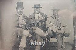 Glass negative 3 men holding revolvers Civil War Era Colt Pistols