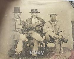 Glass negative 3 men holding revolvers Civil War Era Colt Pistols