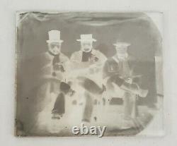 Glass negative 3 men holding revolvers Civil War Era Colt Pistols