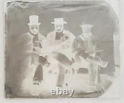 Glass negative 3 men holding revolvers Civil War Era Colt Pistols