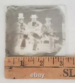 Glass negative 3 men holding revolvers Civil War Era Colt Pistols