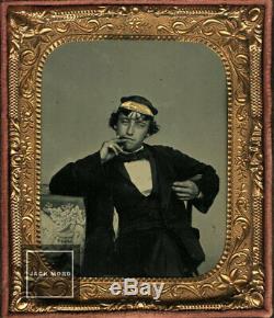 Great 1/6 Ambrotype Photo Casual Cigar Smoking Navy Man / Civil War Era / 1860s
