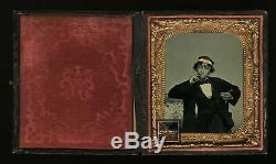 Great 1/6 Ambrotype Photo Casual Cigar Smoking Navy Man / Civil War Era / 1860s