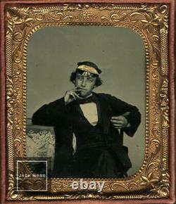 Great Ambrotype Handsome Cigar Smoking Sailor / Navy Man / Civil War 1860s Photo