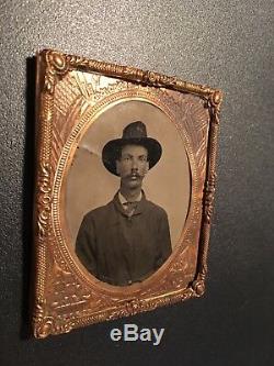 Great Clear Civil War Soldier Tintype 1/6 Plate Hardee Slouch Hat 98th Regiment