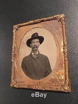Great Clear Civil War Soldier Tintype 1/6 Plate Hardee Slouch Hat 98th Regiment