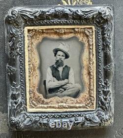 Great Tintype Photo Cigar Smoking Gambler Great Pose Top Hat Civil War Man 1860s Great Tintype Photo Cigar Smoking Gambler Great Pose Top Hat Civil War Man 1860s