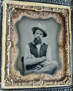 Great Tintype Photo Cigar Smoking Gambler Great Pose Top Hat Civil War Man 1860s