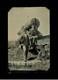 Half Plate+ Antique Tintype Photo, Two Men Posing 1860s Rodman Civil War Cannon