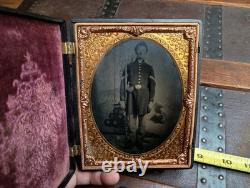Half Plate Tintype Civil War Identified Soldier Cannon Encampment Backdrop