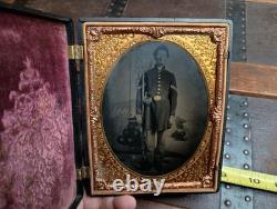 Half Plate Tintype Civil War Identified Soldier Cannon Encampment Backdrop