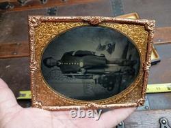 Half Plate Tintype Civil War Identified Soldier Cannon Encampment Backdrop