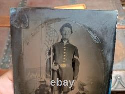 Half Plate Tintype Civil War Identified Soldier Cannon Encampment Backdrop
