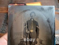 Half Plate Tintype Civil War Identified Soldier Cannon Encampment Backdrop