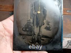 Half Plate Tintype Civil War Identified Soldier Cannon Encampment Backdrop
