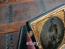 Half Plate Tintype Civil War Identified Soldier Cannon Encampment Backdrop