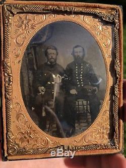 IDD Civil War 1/4th Plate Tin Type Photograph Naval Officer & Infantry Officer