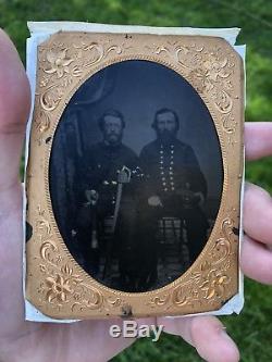 IDD Civil War 1/4th Plate Tin Type Photograph Naval Officer & Infantry Officer