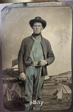 ID'D 1/4 Civil War 8th Company 1st New York Sharpshooters Tintype Photo w Berdan