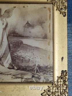 INDIAN WARS POST MORTEM YOUNG SOLDIER with PATRIOTIC GIRL ANTIQUE PHOTO CIVIL WAR