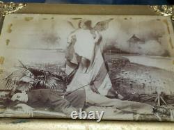 INDIAN WARS POST MORTEM YOUNG SOLDIER with PATRIOTIC GIRL ANTIQUE PHOTO CIVIL WAR