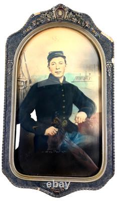 Incredible Hand-Painted Civil War Union Soldier Photo in Frame Ironclad WOW
