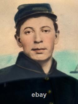 Incredible Hand-Painted Civil War Union Soldier Photo in Frame Ironclad WOW