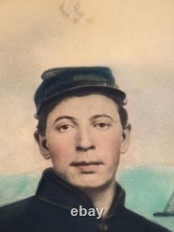 Incredible Hand-Painted Civil War Union Soldier Photo in Frame Ironclad WOW