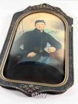 Incredible Hand-Painted Civil War Union Soldier Photo in Frame Ironclad WOW
