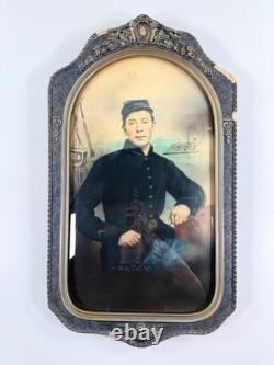 Incredible Hand-Painted Civil War Union Soldier Photo in Frame Ironclad WOW