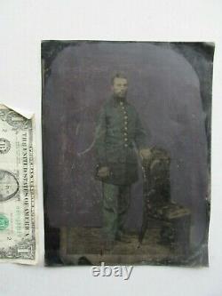 Incredibly Rare FULL PLATE TINTED Tintype, Civil War KIA Corporal, Frock Coat