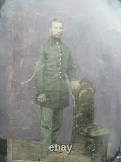 Incredibly Rare FULL PLATE TINTED Tintype, Civil War KIA Corporal, Frock Coat