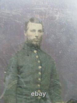 Incredibly Rare FULL PLATE TINTED Tintype, Civil War KIA Corporal, Frock Coat