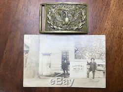 Inscribed 1851 Civil War Eagle Sword Buckle Arch Groom & Id'd Photo Postcard