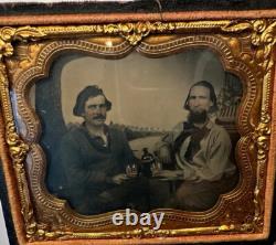 Interesting Ambrotype 2 Drinking Men Gold Miner or Civil War Sailor 1860s Beer