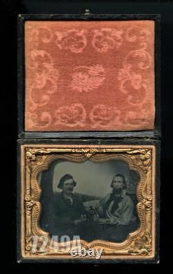 Interesting Ambrotype 2 Drinking Men Gold Miner or Civil War Sailor 1860s Beer