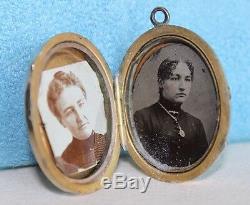 LG Antique Civil War Era 10Kt Gold Pearl Etruscan Mourning Photo Locket Necklace