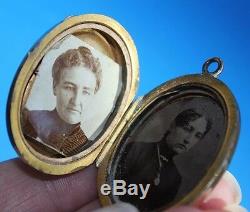 LG Antique Civil War Era 10Kt Gold Pearl Etruscan Mourning Photo Locket Necklace