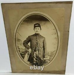 Large Albumen Civil War Soldier Photo, Flag, Sword, Pistol Handle