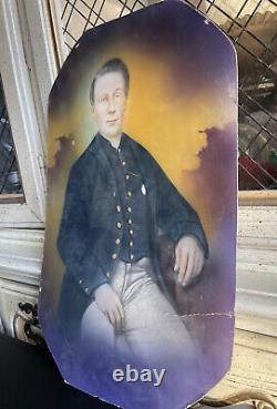 Large Antique Union Soldier Man Picture Civil War Portrait Scary Spooky Picture