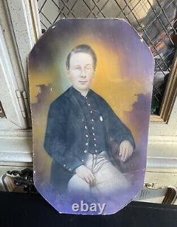 Large Antique Union Soldier Man Picture Civil War Portrait Scary Spooky Picture