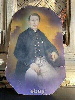 Large Antique Union Soldier Man Picture Civil War Portrait Scary Spooky Picture