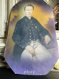 Large Antique Union Soldier Man Picture Civil War Portrait Scary Spooky Picture