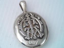 Large CIVIL War Era Sterling Silver Ornate Photo Locket Pendant