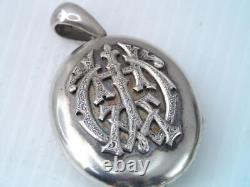 Large CIVIL War Era Sterling Silver Ornate Photo Locket Pendant