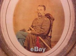 Large CIVIL War Soldier CDV Photo Hand Colored Original Frame Ohio, Ny