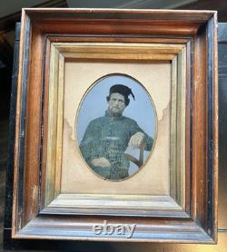 Large Tintype 1860s Civil War Soldier Zouave in Walnut Wall Frame Antique Photo