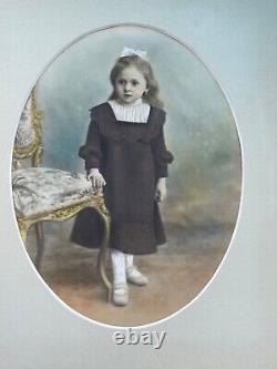Large oval civil war period HAND COLORED PHOTO, SMALL CHILD PORTRAIT 22@18 In